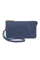 S24-3-1-005NV- LEATHER WALLET WITH DETACHABLE WRISTLET  - NAVY /1PC