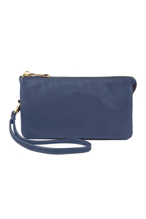 S24-3-1-005NV- LEATHER WALLET WITH DETACHABLE WRISTLET  - NAVY /1PC