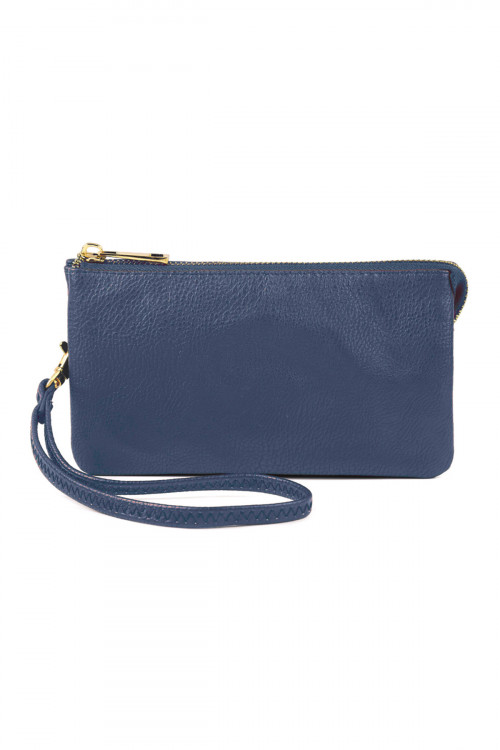 S24-3-1-005NV- LEATHER WALLET WITH DETACHABLE WRISTLET  - NAVY /1PC