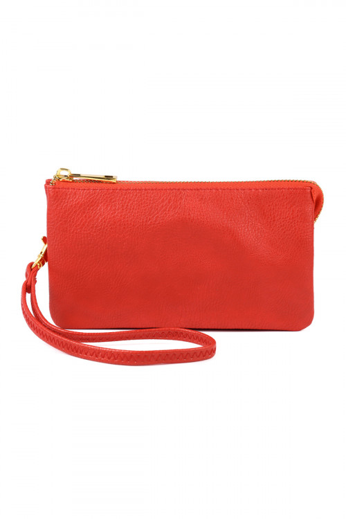 S24-5-1-005RD- LEATHER WALLET WITH DETACHABLE WRISTLET  - RED /1PC