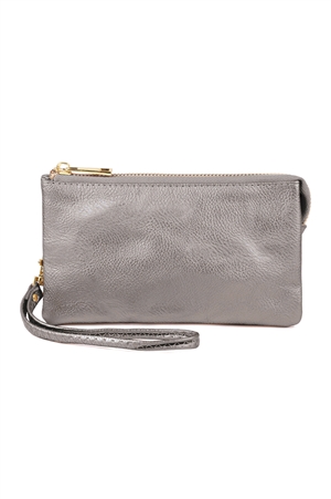 S22-4-2-005SILVER - LEATHER WALLET WITH DETACHABLE WRISTLET /1PC