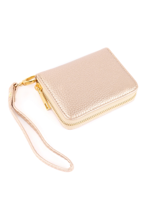 S20-11-1-0073RSG - WOMEN'S LEATHER ZIPPER WRISTLET WALLET - ROSE GOLD/3PCS