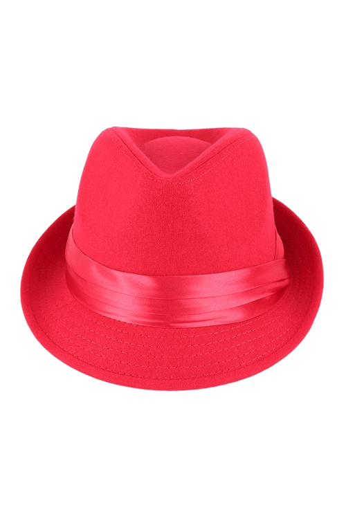 S22-8-6-14095RED - FEDORA FASHION HAT W/SATIN BAND - RED/6PCS