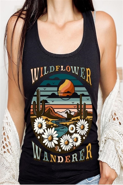 PO-1533-E2278-B - WILDFLOWER WANDERER WESTERN DESERT GRAPHIC RACERBACK TANK TOP- BLACK-2-2-2-2