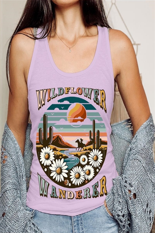 PO-1533-E2278-LIL - WILDFLOWER WANDERER WESTERN DESERT GRAPHIC RACERBACK TANK TOP- LILAC-2-2-2-2