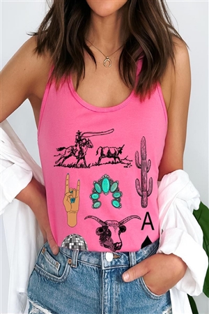 PO-1533-E2310-HOTP - WESTERN CULTURE LIFE GRAPHIC RACERBACK TANK TOP- HOT PINK-2-2-2-2