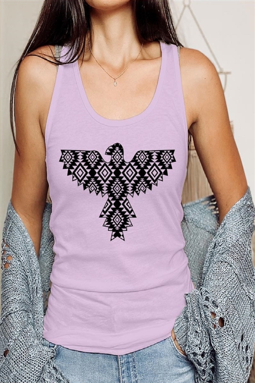 PO-1533-E2317-LIL - AZTEC BIRD GRAPHIC RACERBACK TANK TOP- LILAC-2-2-2-2