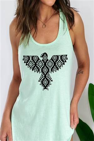 PO-1533-E2317-MINT - AZTEC BIRD GRAPHIC RACERBACK TANK TOP- MINT-2-2-2-2