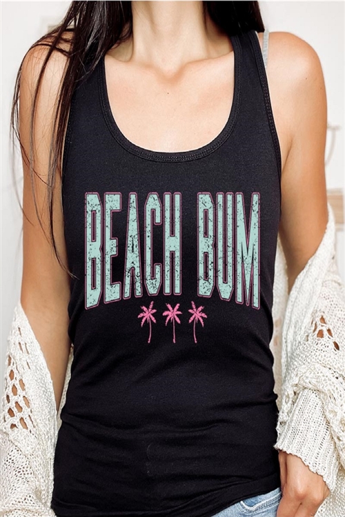 PO-1533-E2319-B - BEACH BUM SUMMER GRAPHIC RACERBACK TANK TOP- BLACK-2-2-2-2