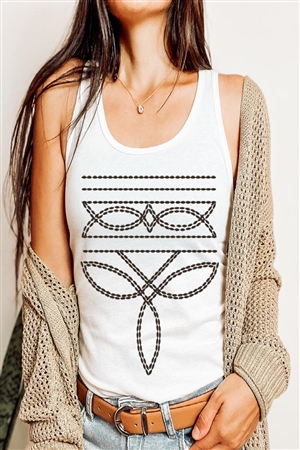 PO-1533-E2330-W - WESTERN BOOT STITCH GRAPHIC RACERBACK TANK TOP- WHITE-2-2-2-2