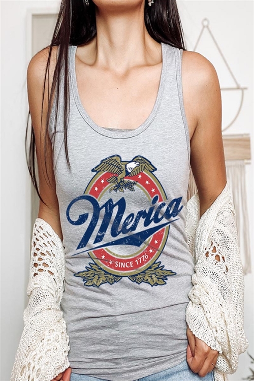 PO-1533-E2331-HG - MERICA SINCE 1776 AMERICAN EAGLE BEER GRAPHIC RACERBACK TANK TOP- H.GRAY-2-2-2-2