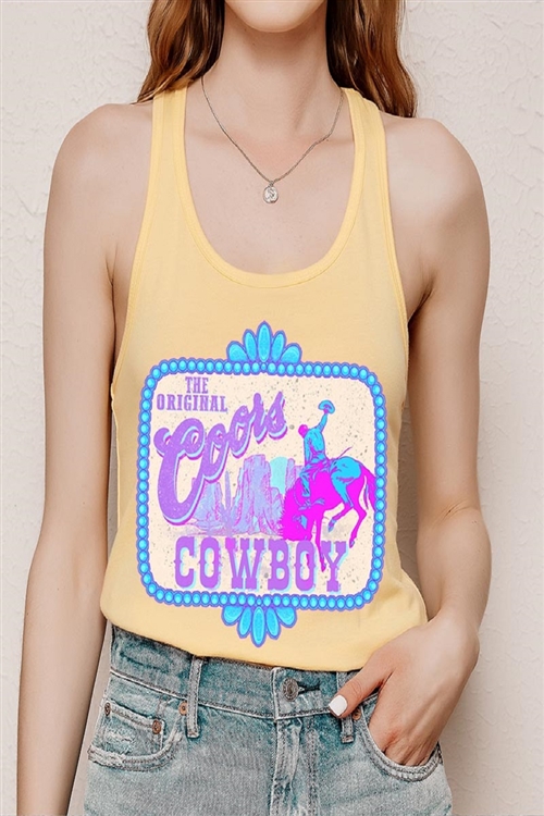 PO-1533-E2332-BA - COORS COWBOY WESTERN GRAPHIC RACERBACK TANK TOP- BANANA-2-2-2-2