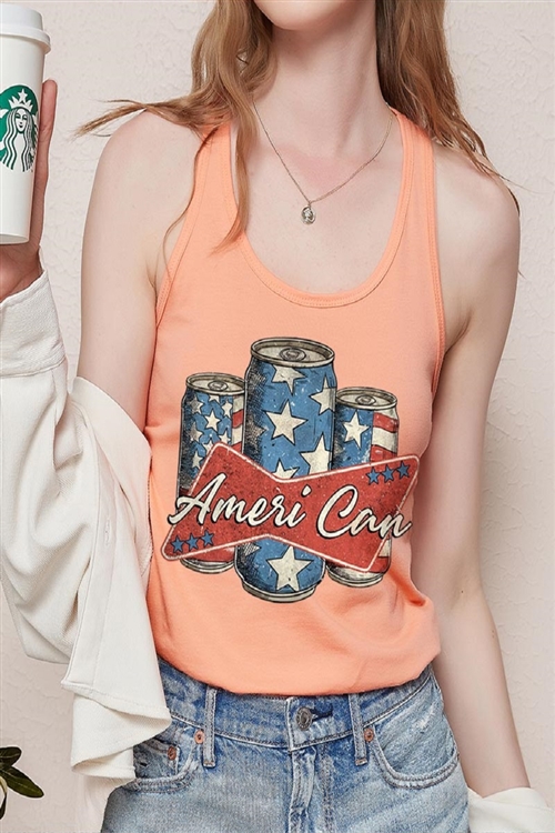 PO-1533-E2340-LTOR - AMERI CAN 4TH OF JULY GRAPHIC RACERBACK TANK TOP- LT ORANGE-2-2-2-2