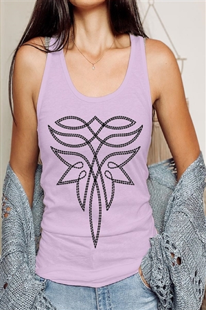 PO-1533-E2345-LIL - WESTERN BOOT STITCH GRAPHIC RACERBACK TANK TOP- LILAC-2-2-2-2