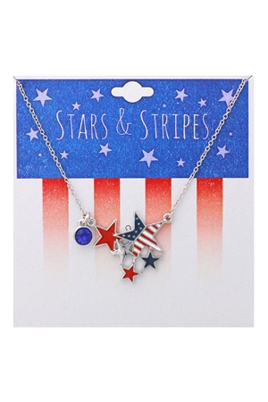 S1-1-1-15630SA-S - AMERICAN FLAG STAR CLUSTER PENDANT NECKLACE-USA/1PC