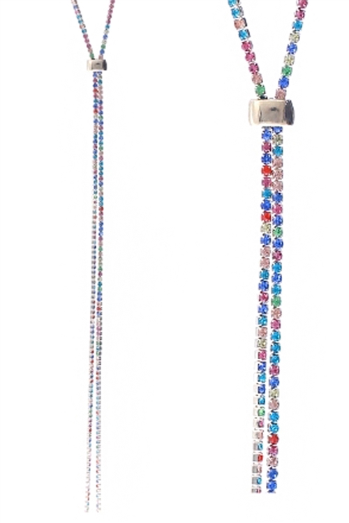 S4-5-3-16013AQM-G - RHINESTONE 47" SLIDER NECKLACE - AQUA MULTICOLOR/1PC