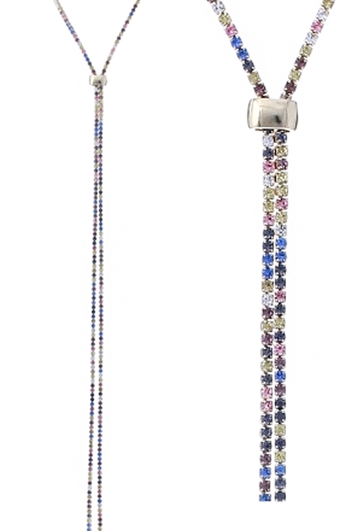 A3-1-5-16013MU-G - RHINESTONE 47" SLIDER NECKLACE - MULTICOLOR GOLD/1PC