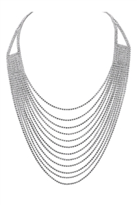 S18-10-2-16070CR-S - RHINESTONE 12 ROW LAYERED NECKLACE - CRYSTAL SILVER/1PC