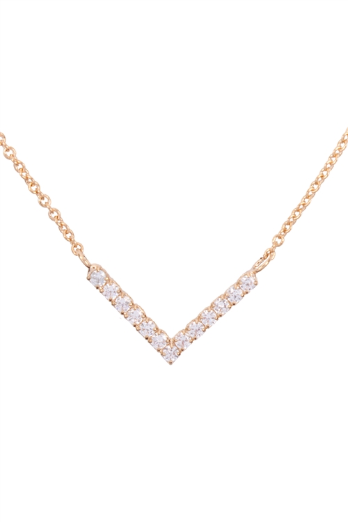 S1-1-4-16091CR-G - CUBIC ZIRCONIA V SHAPE NECKLACE - CRYSTAL GOLD/6PCS