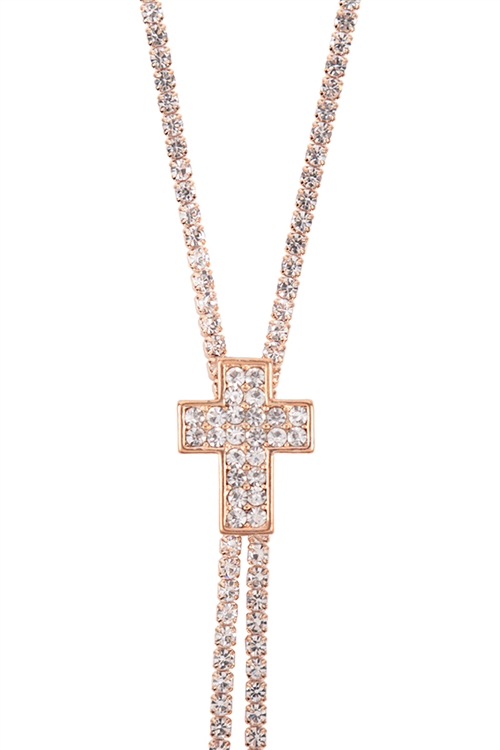 S18-10-4-16237CR-G - RHINESTONE 47" CROSS SLIDER NECKLACE - CRYSTAL GOLD/1PC (NOW $3.50 ONLY!)