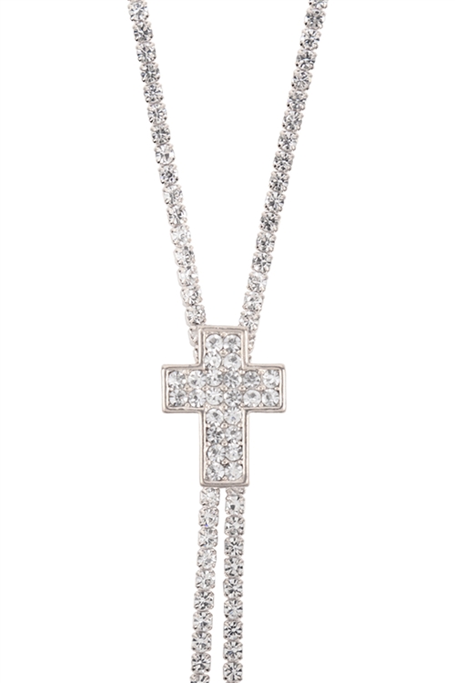 A2-2-5-16237CR-S - RHINESTONE 47" CROSS SLIDER NECKLACE - CRYSTAL SILVER/1PC (NOW $3.50 ONLY!)