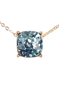 S6-5-4-16355AQG AQUA CUSHION CUT GLITTER NECKLACE/1PC