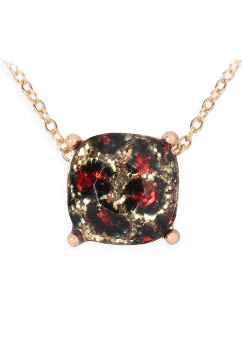 S24-7-5-16355GD-G - CUSHION CUT GLITTERED LEOPARD NECKLACE/1PC