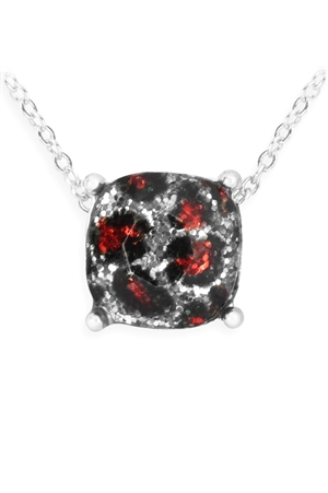 S24-7-5-16355SIL-R-CUSHION CUT GLITTERED LEOPARD NECKLACE/1PC