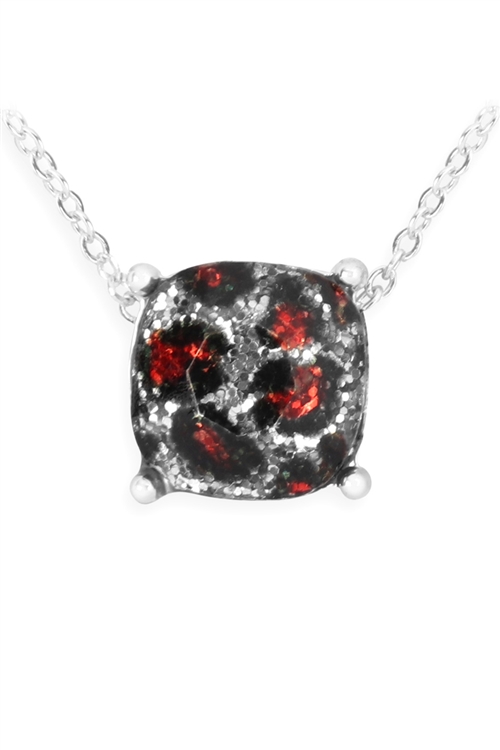 S24-7-5-16355SIL-R-CUSHION CUT GLITTERED LEOPARD NECKLACE/1PC