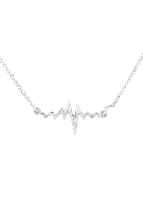 237-F-16642-S - HEARTBEAT PENDANT NECKLACE - SILVER/6PCS