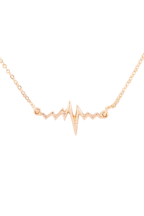 S1-7-2-16642G - HEARTBEAT PENDANT NECKLACE - GOLD/6PCS