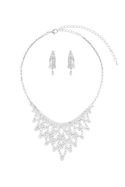 S1-1-4-16809CR-S - RHINESTONE VINTAGE CHIC NECKLACE AND EARRING SET- CRYSTAL SILVER/6PCS