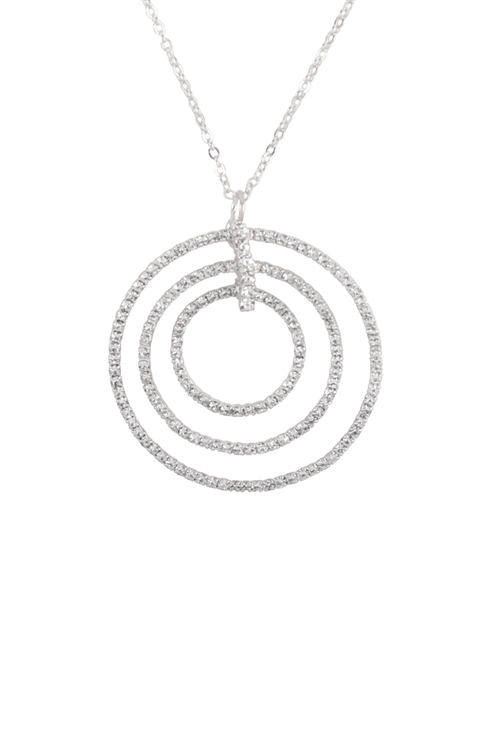 A2-2-5-16957CR-S - RHINESTONE TRIPLE PAVE CIRCLE PENDANT NECKLACE - CRYSTAL SILVER/6PCS