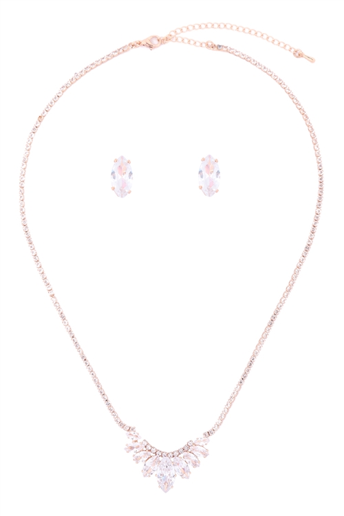 S1-7-5-17039CR-G - CUBIC ZIRCONIA MARQUISE NECKLACE AND EARRING SET -  CRYSTAL GOLD/6PCS