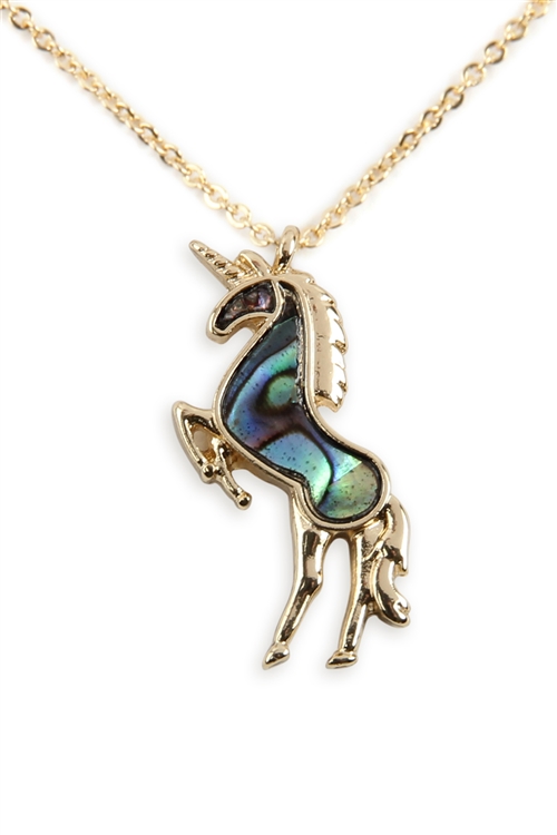 A1-3-5-17144VMM-G - ABALONE UNICORN PENDANT NECKLACE - GOLD/6PCS