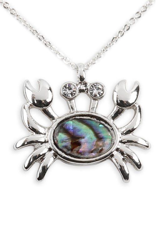 A2-2-3-17145VMM-R - ABALONE CRAB PENDANT NECKLACE - SILVER/6PCS