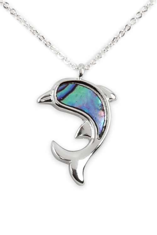 A2-3-4-17147VMM-R - ABALONE DOLPHIN PENDANT NECKLACE - SILVER/6PCS