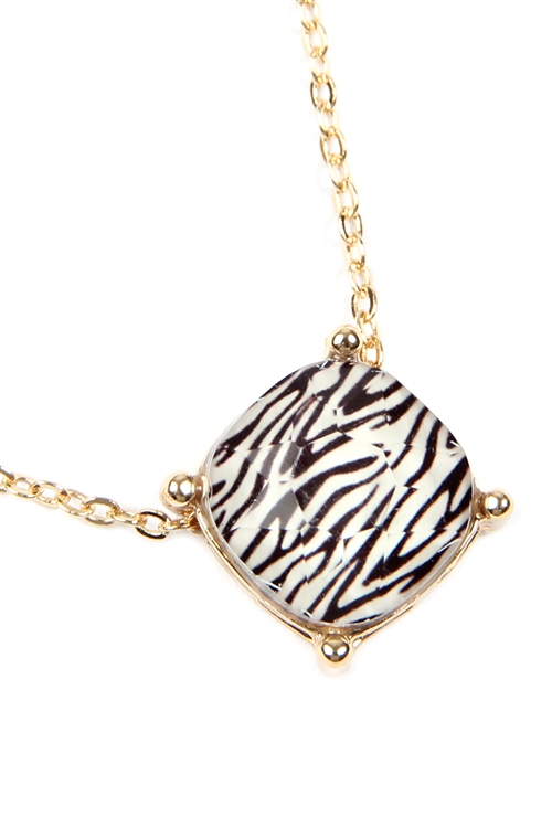 S24-3-4-17155JTM-G - 12MM CUSHION CUT CHARM NECKLACE - ZEBRA/6PCS