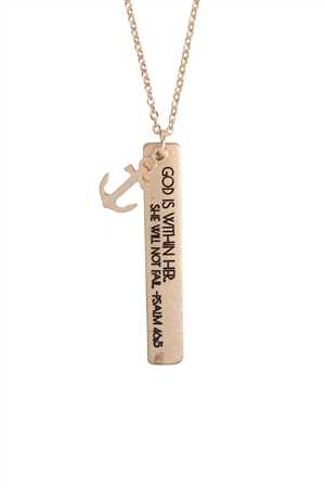 S6-6-3-17158-WG- MESSAGE "GOD WITHIN HER" CHARM PENDANT NECKLACE-MATTE GOLD/1PC