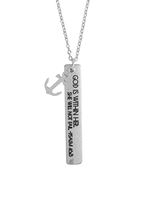 S1-4-3-17158-WS -MESSAGE "GOD WITHIN HER" CHARM PENDANT NECKLACE-MATTE SILVER/1PC