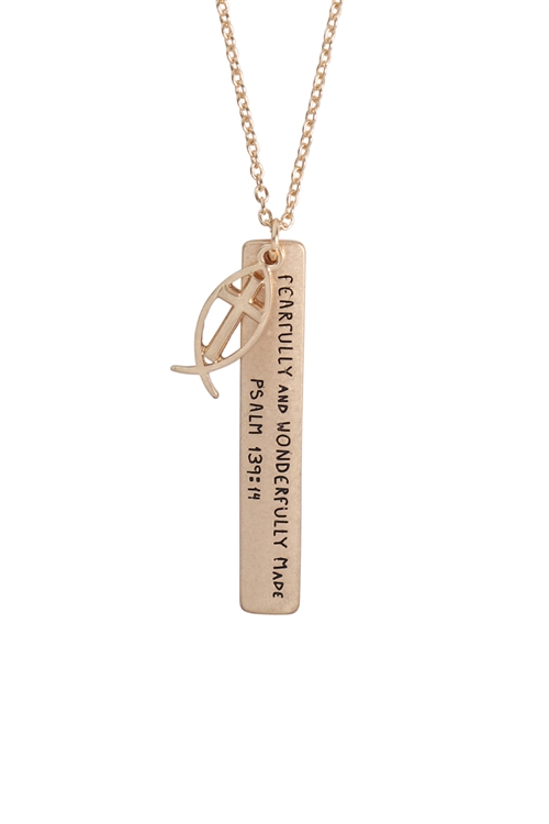 S19-10-4-17159-WG- MESSAGE "FEARFULLY" CHARM PENDANT NECKLACE - MATTE GOLD/1PC