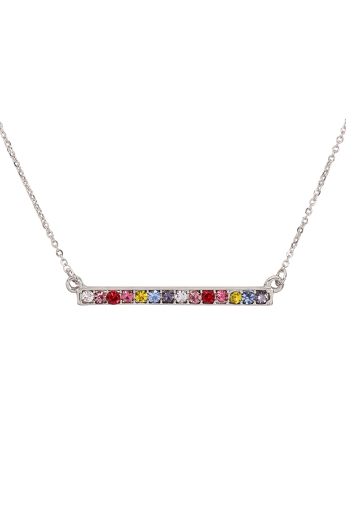 A2-1-4-17171MU-R- RAIBOW BAR SHAPE  RHINESTONE NECKLACE-MULTI SILVER/6PCS