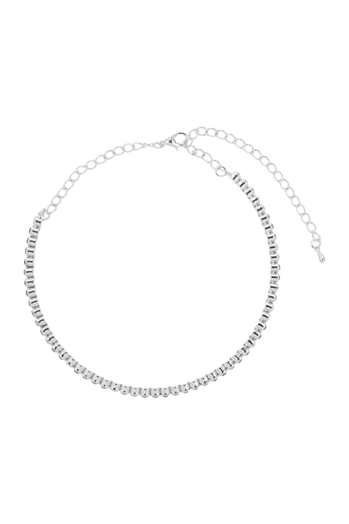 S1-1-4-17182CR-S - SEMI BEZEL MEMORY CHOKER NECKLACE- CRYSTAL SILVER/1PC (NOW $2.00 ONLY!)