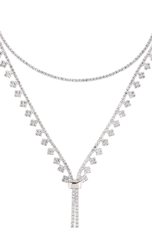 A3-2-5-17183CR-S - DAINTY RHINESTONE CHARM CHOKER WITH SLIDER NECKLACE - CYRSTAL SILVER/6PCS