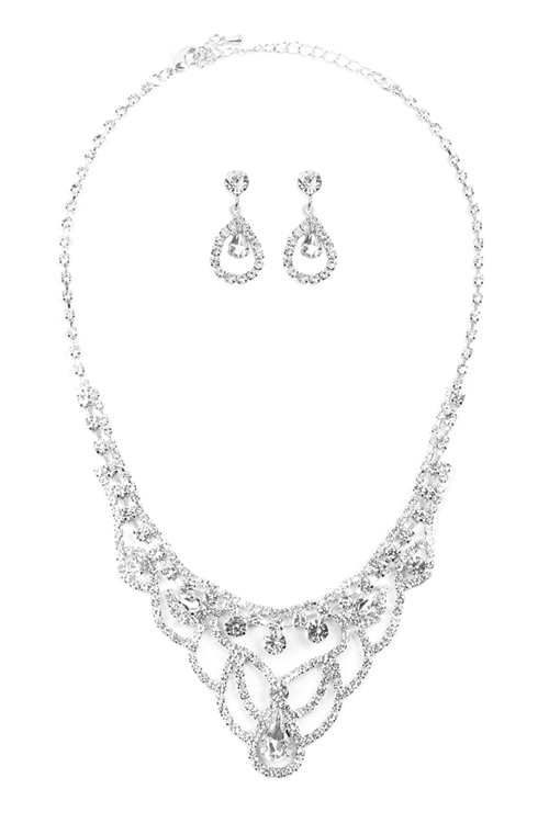 S25-8-3-17294CR-S - ELEGANT CUBIC ZIRCONIA NECKLACE AND EARRINGS SET - CRYSTAL SILVER/6SETS