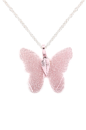 A1-4-4-17340LRO-R - BUTTERFLY PENDANT NECKLACE - LIGHT ROSE/6PCS
