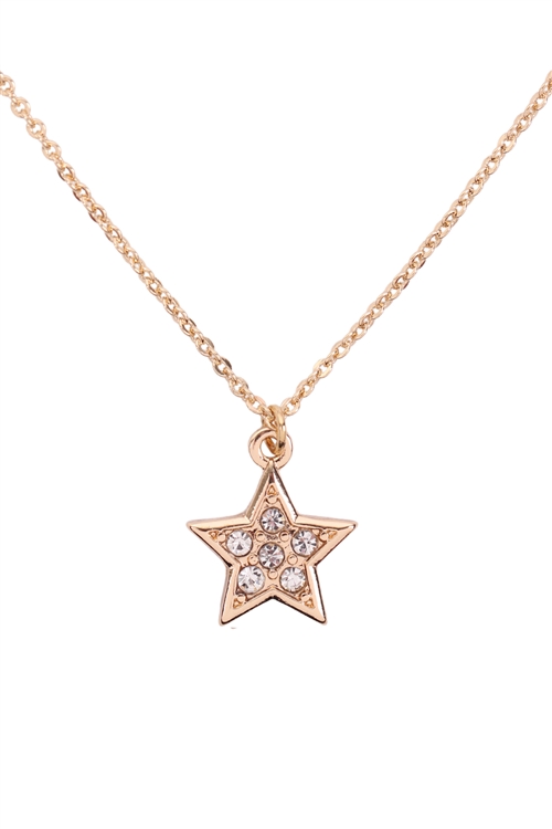 S1-7-2-17432CR-G - CUBIC ZIRCONIA STAR PENDANT NECKLACE - CRYSTAL GOLD/6PCS