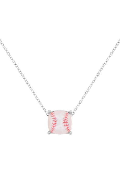 S5-4-3-17443WH-S- CUSHION CUT BASEBALL NECKLACE - SILVER/1PC