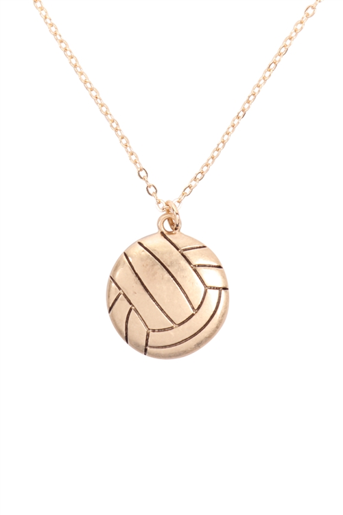 S6-4-4-17577-WG - VOLLEYBALL PENDANT W/ MESSAGE ON BACK NECKLACE-MATTE GOLD/6PCS