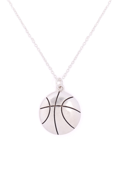 S1-6-2-17578-WS - BASKETBALL PENDANT W/ MESSAGE ON BACK NECKLACE-MATTE SILVER/6PCS